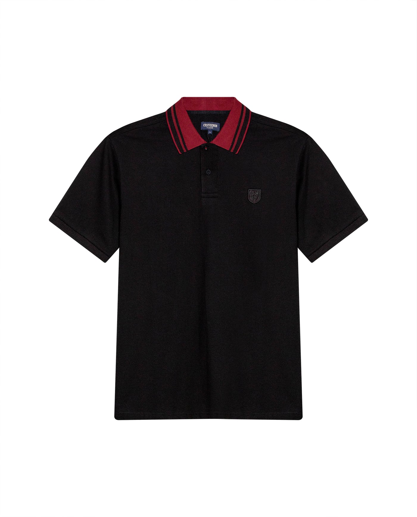 Mens Polo Shirt Classic Fit Short Sleeve Piqué Cotton Elastane Contrast Collar Mini Appliqué - Black 63_601H008_NEG194007_3