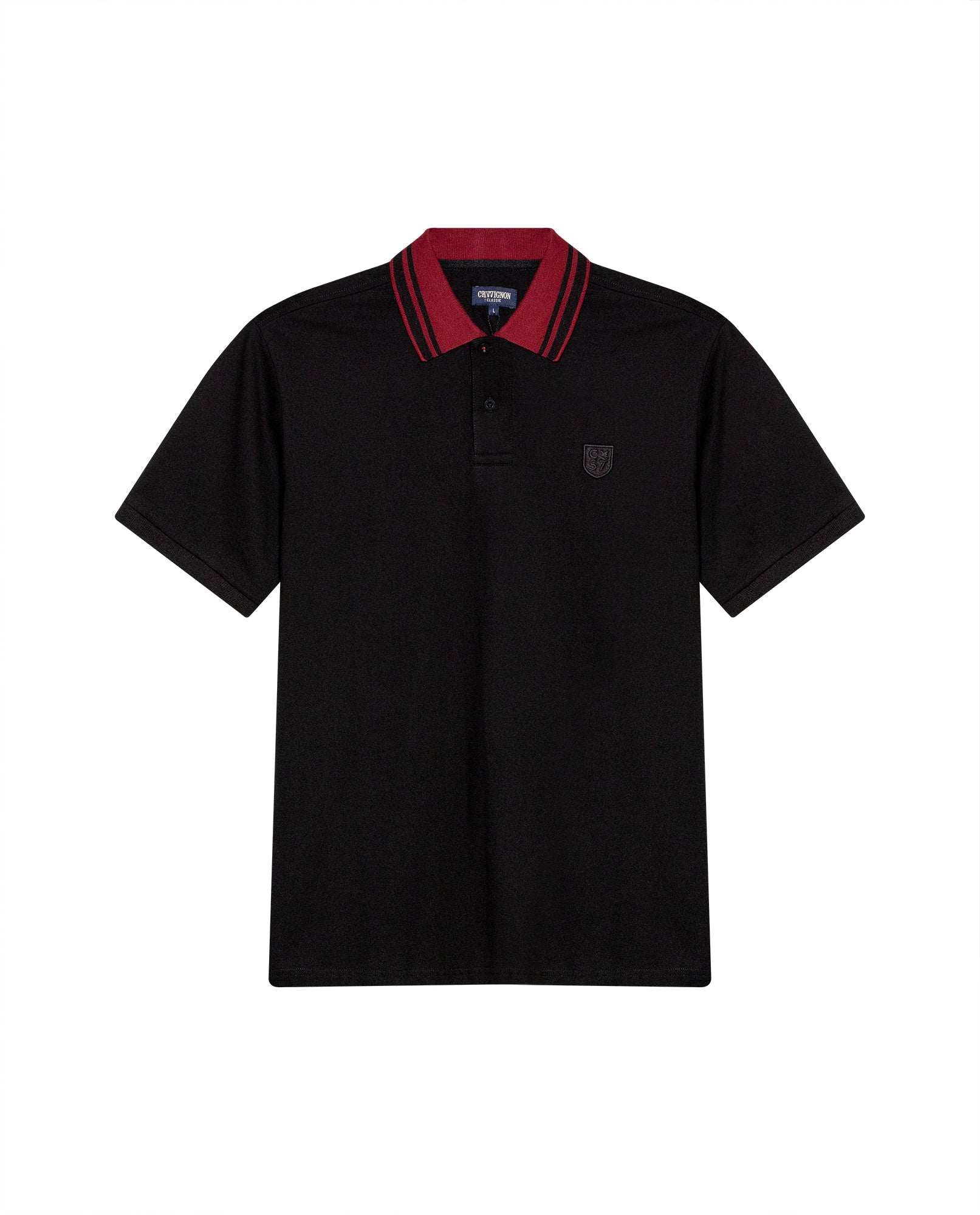 Mens Polo Shirt Classic Fit Short Sleeve Piqué Cotton Elastane Contrast Collar Mini Appliqué - Black 63_601H008_NEG194007_3