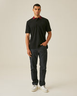 Mens Polo Shirt Classic Fit Short Sleeve Piqué Cotton Elastane Contrast Collar Mini Appliqué - Black 63_601H008_NEG194007_4