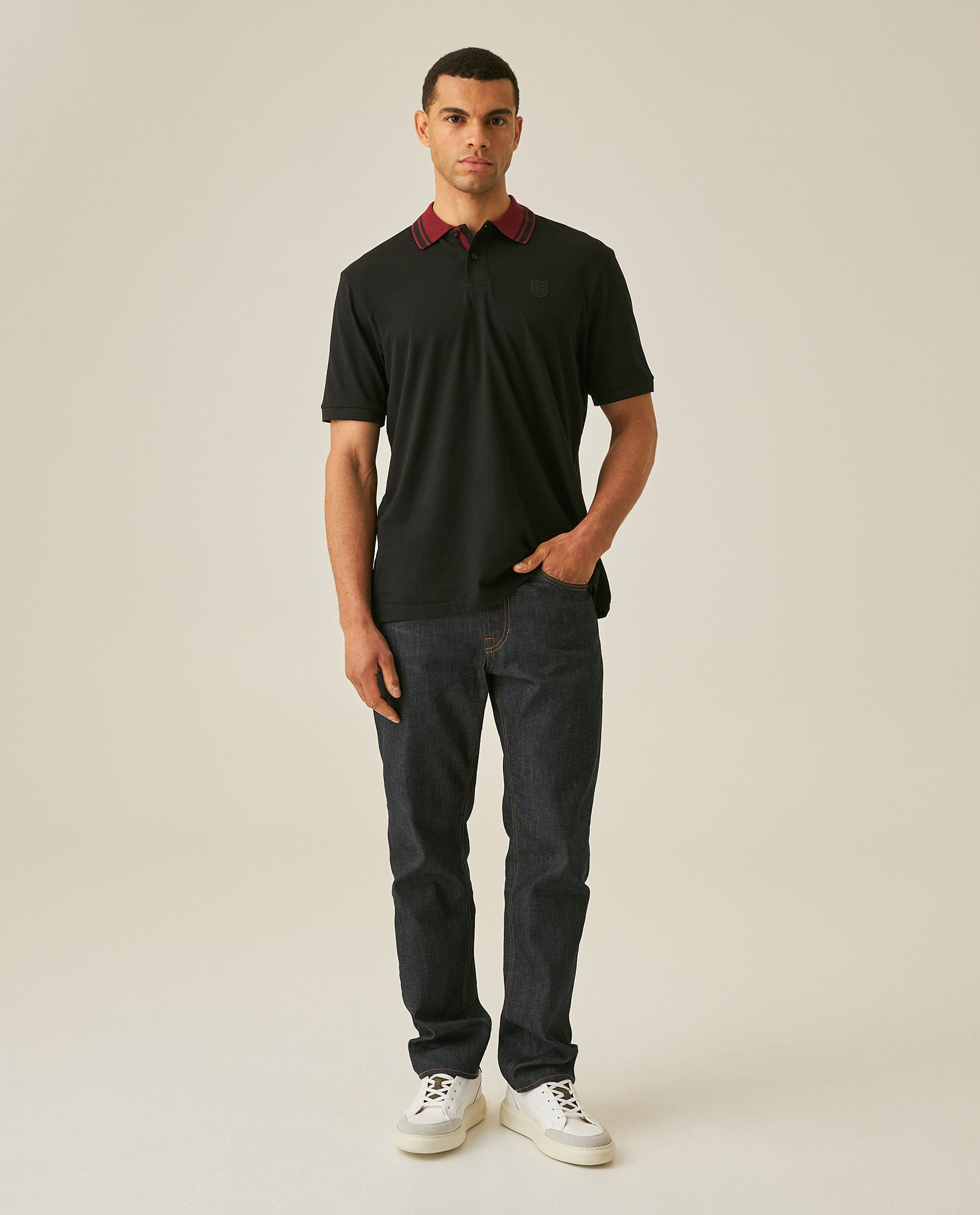 Mens Polo Shirt Classic Fit Short Sleeve Piqué Cotton Elastane Contrast Collar Mini Appliqué - Black 63_601H008_NEG194007_4