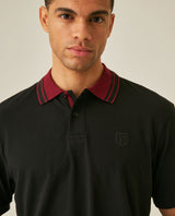 Mens Polo Shirt Classic Fit Short Sleeve Piqué Cotton Elastane Contrast Collar Mini Appliqué - Black 63_601H008_NEG194007_5