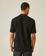 Mens Polo Shirt Classic Fit Short Sleeve Piqué Cotton Elastane Contrast Collar Mini Appliqué - Black 63_601H008_NEG194007_6