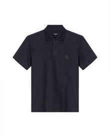 Mens Polo Shirt Slim Fit Short Sleeve Vertical Rib Cotton Embossed Embroidered Duck Knit Details - Gray 63_601H009_GRI190000_3