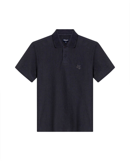 Mens Polo Shirt Slim Fit Short Sleeve Vertical Rib Cotton Embossed Embroidered Duck Knit Details - Gray 63_601H009_GRI190000_3