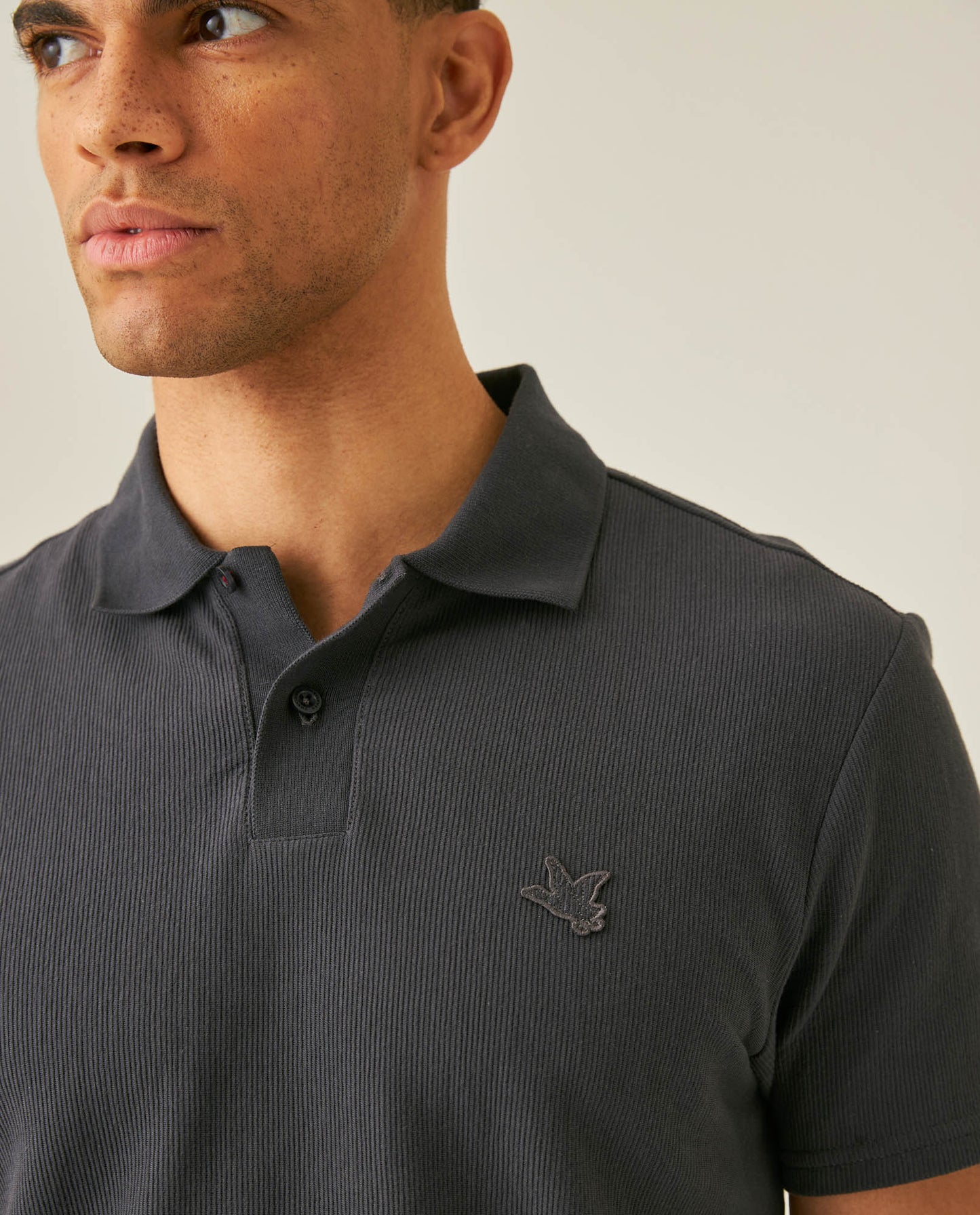 Mens Polo Shirt Slim Fit Short Sleeve Vertical Rib Cotton Embossed Embroidered Duck Knit Details - Gray 63_601H009_GRI190000_5