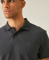Mens Polo Shirt Slim Fit Short Sleeve Vertical Rib Cotton Embossed Embroidered Duck Knit Details - Gray 63_601H009_GRI190000_5