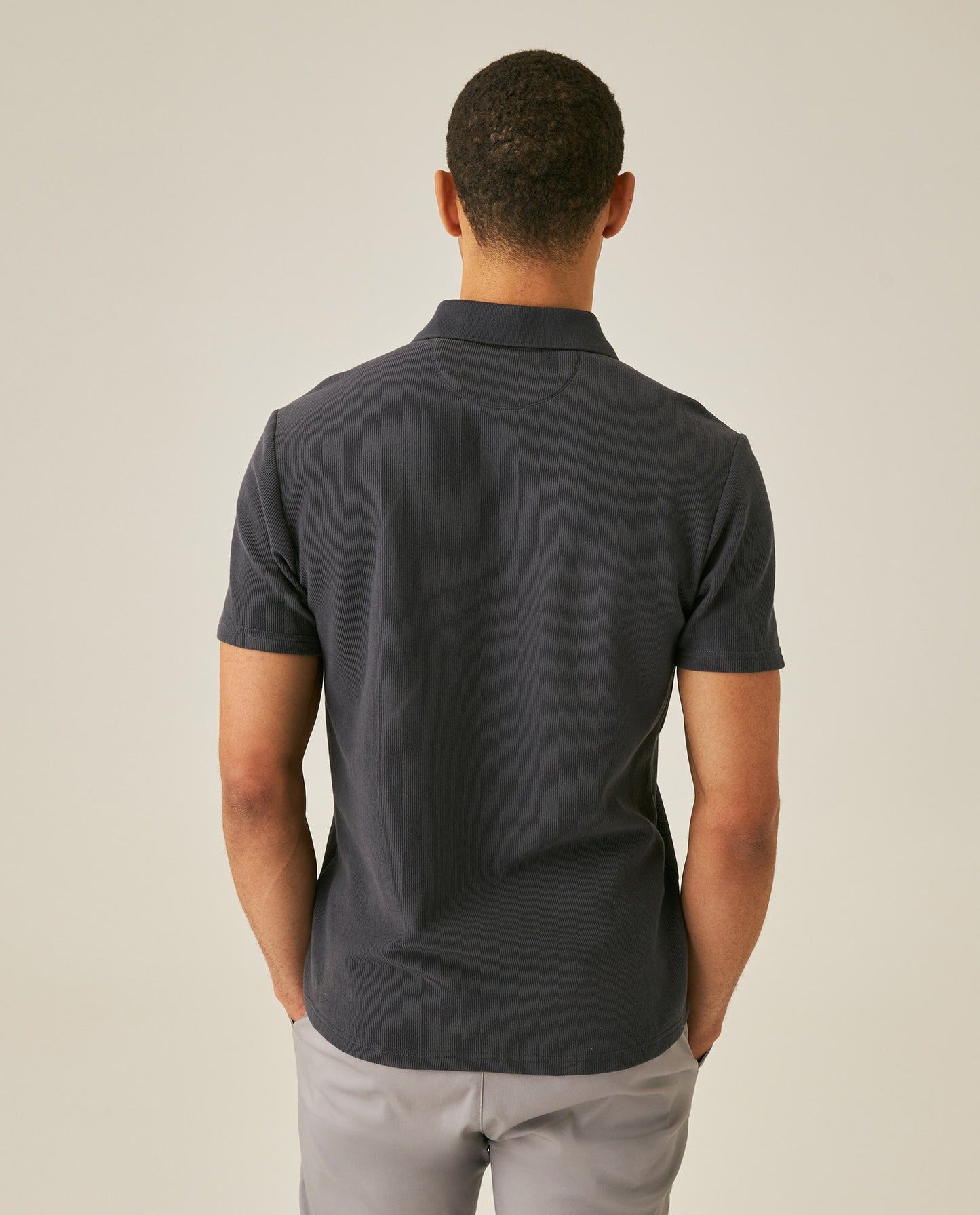 Mens Polo Shirt Slim Fit Short Sleeve Vertical Rib Cotton Embossed Embroidered Duck Knit Details - Gray 63_601H009_GRI190000_6