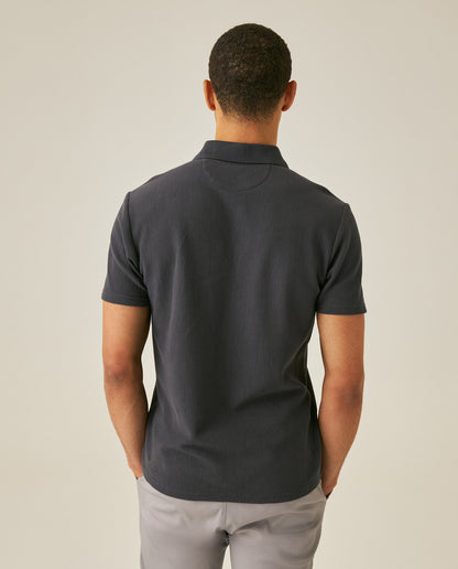 Mens Polo Shirt Slim Fit Short Sleeve Vertical Rib Cotton Embossed Embroidered Duck Knit Details - Gray 63_601H009_GRI190000_6