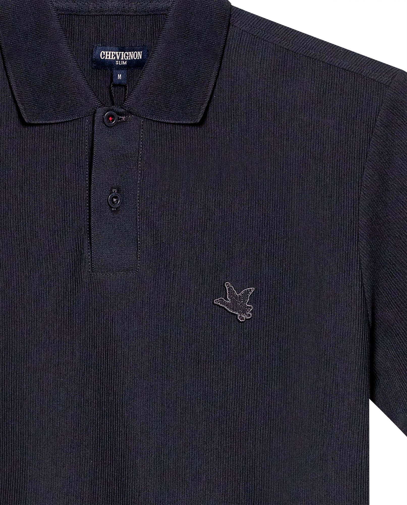 Mens Polo Shirt Slim Fit Short Sleeve Vertical Rib Cotton Embossed Embroidered Duck Knit Details - Gray 63_601H009_GRI190000_8