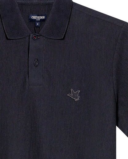 Mens Polo Shirt Slim Fit Short Sleeve Vertical Rib Cotton Embossed Embroidered Duck Knit Details - Gray 63_601H009_GRI190000_8