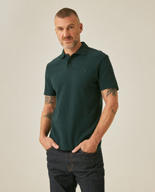 Mens Polo Shirt Slim Fit Short Sleeve Vertical Rib Cotton Embossed Embroidered Duck Knit Details - Dark Green 63_601H009_VER195406_0