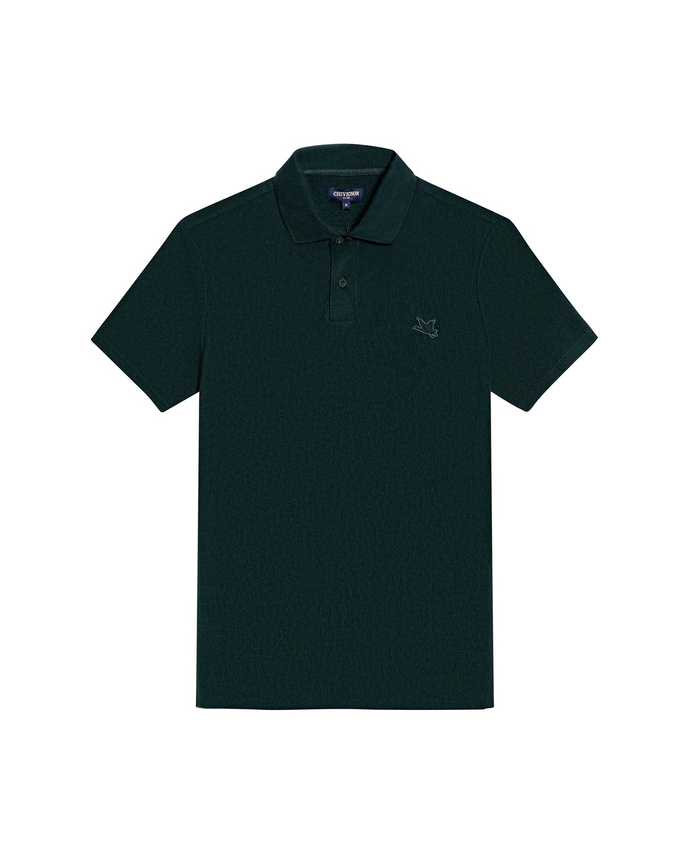 Mens Polo Shirt Slim Fit Short Sleeve Vertical Rib Cotton Embossed Embroidered Duck Knit Details - Dark Green 63_601H009_VER195406_3