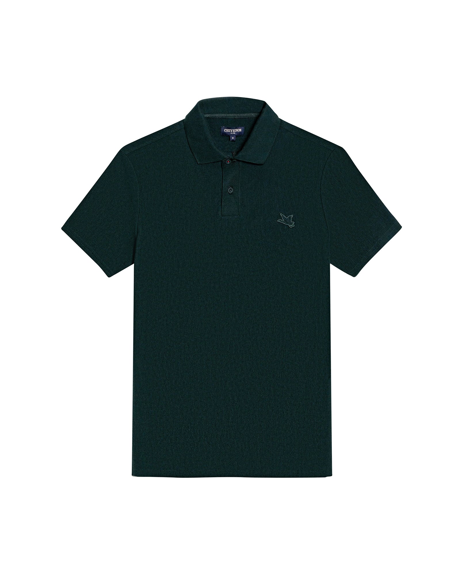 Mens Polo Shirt Slim Fit Short Sleeve Vertical Rib Cotton Embossed Embroidered Duck Knit Details - Dark Green 63_601H009_VER195406_3