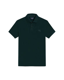 Mens Polo Shirt Slim Fit Short Sleeve Vertical Rib Cotton Embossed Embroidered Duck Knit Details - Dark Green 63_601H009_VER195406_3