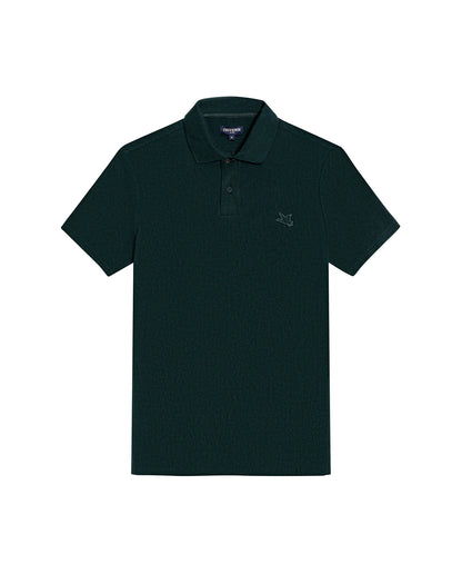 Mens Polo Shirt Slim Fit Short Sleeve Vertical Rib Cotton Embossed Embroidered Duck Knit Details - Dark Green 63_601H009_VER195406_3