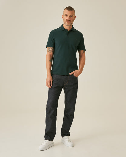 Mens Polo Shirt Slim Fit Short Sleeve Vertical Rib Cotton Embossed Embroidered Duck Knit Details - Dark Green 63_601H009_VER195406_4