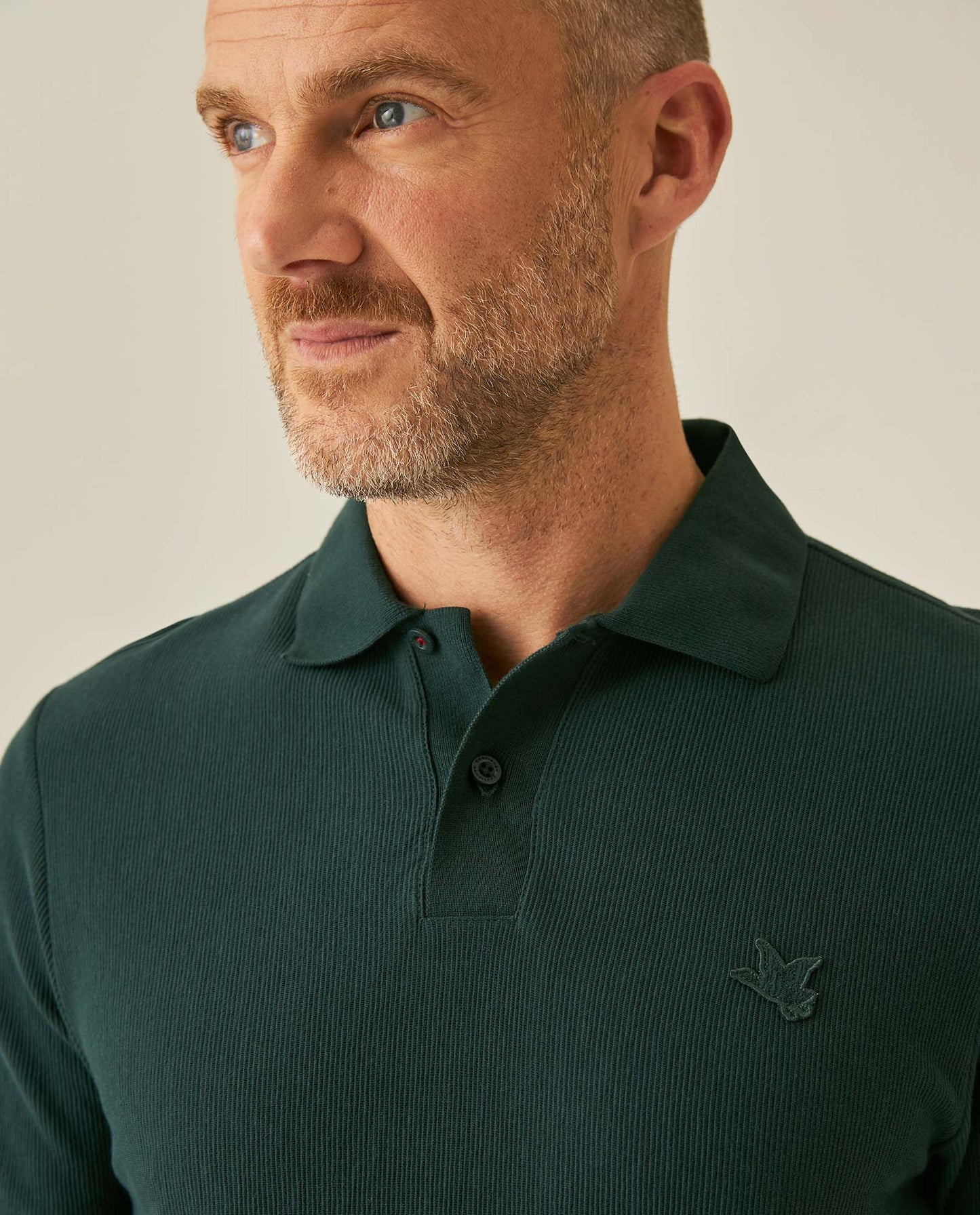 Mens Polo Shirt Slim Fit Short Sleeve Vertical Rib Cotton Embossed Embroidered Duck Knit Details - Dark Green 63_601H009_VER195406_5