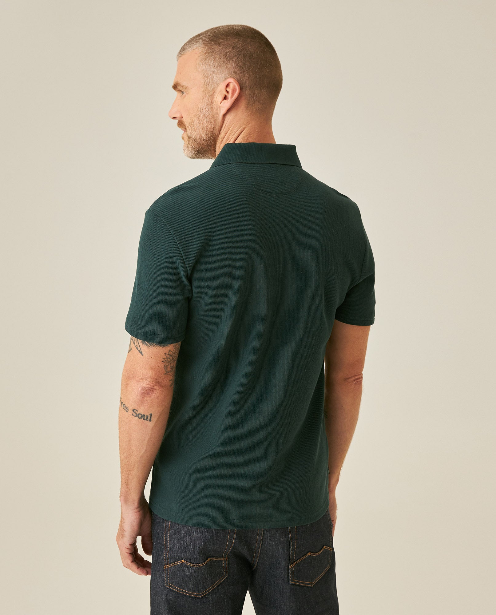 Mens Polo Shirt Slim Fit Short Sleeve Vertical Rib Cotton Embossed Embroidered Duck Knit Details - Dark Green 63_601H009_VER195406_6