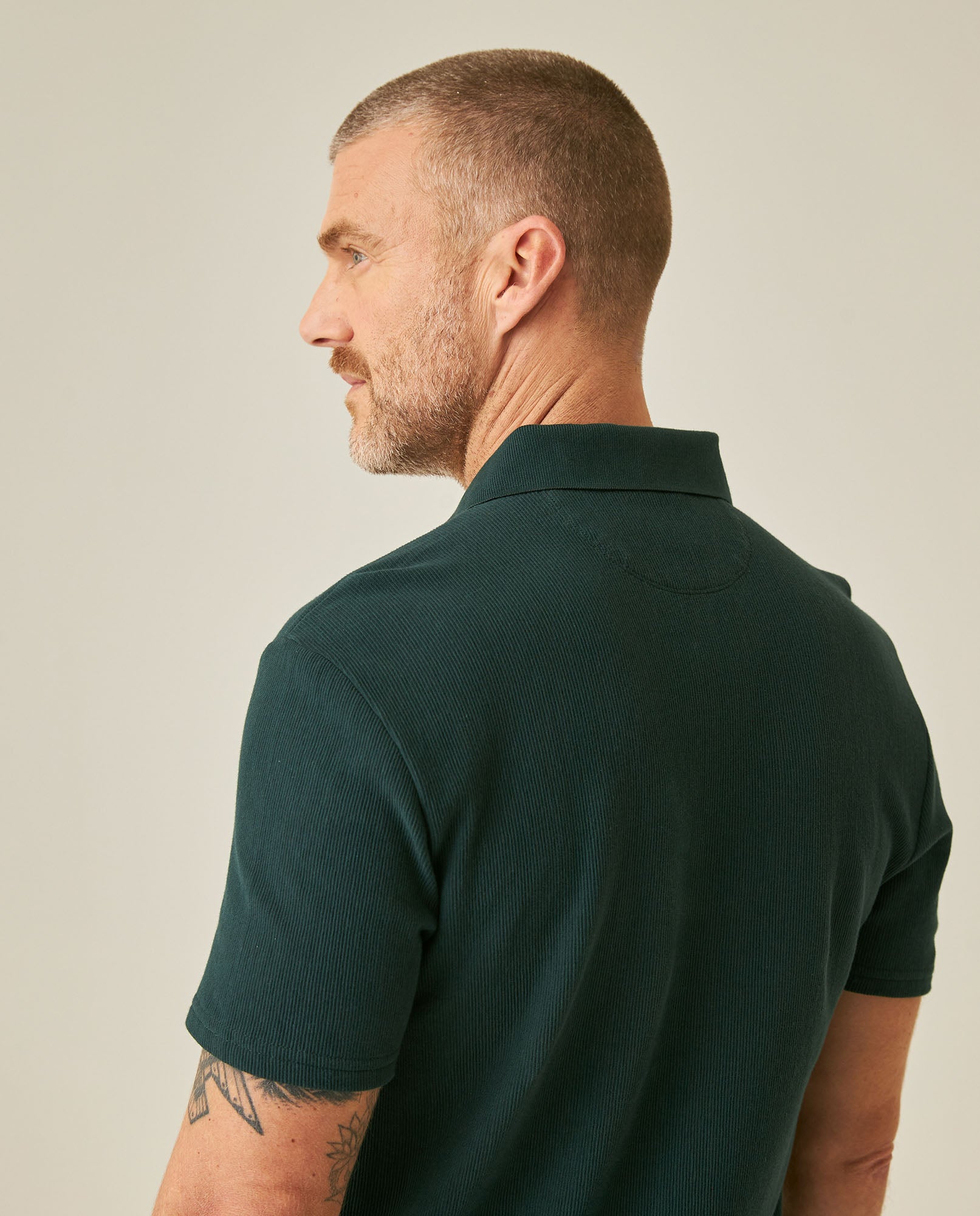 Mens Polo Shirt Slim Fit Short Sleeve Vertical Rib Cotton Embossed Embroidered Duck Knit Details - Dark Green 63_601H009_VER195406_7