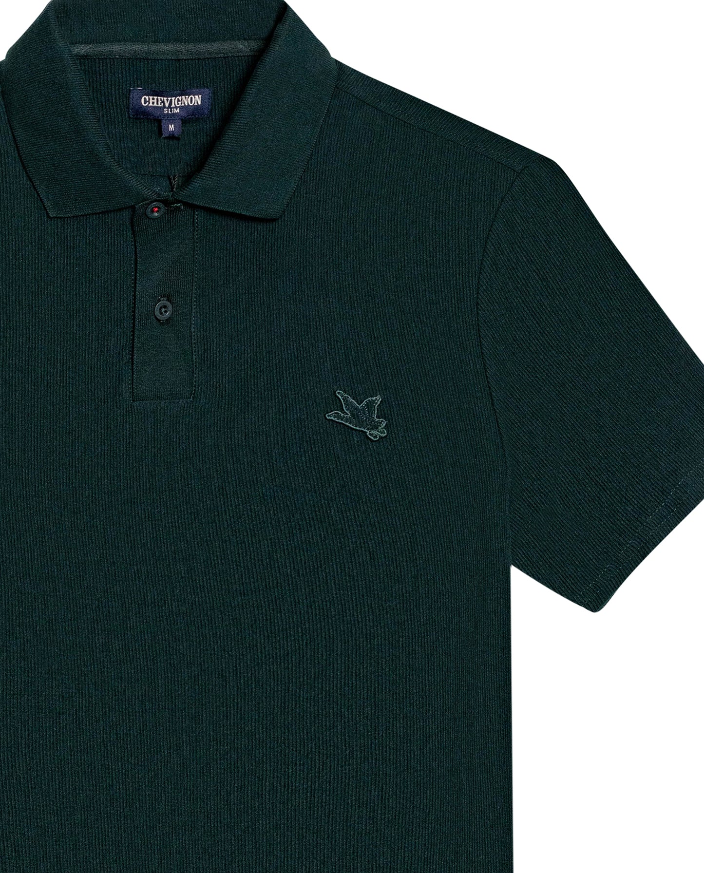 Mens Polo Shirt Slim Fit Short Sleeve Vertical Rib Cotton Embossed Embroidered Duck Knit Details - Dark Green 63_601H009_VER195406_8