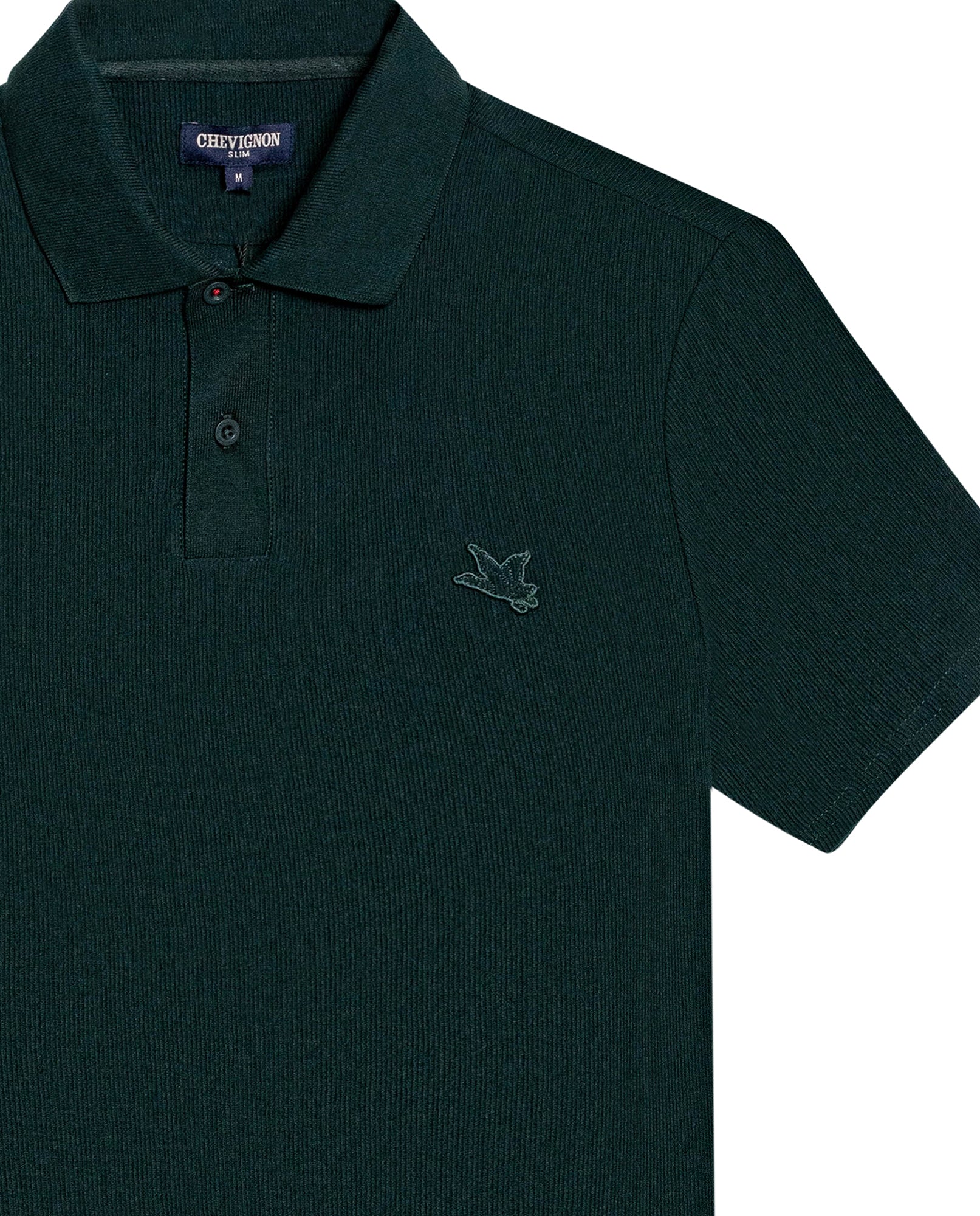 Mens Polo Shirt Slim Fit Short Sleeve Vertical Rib Cotton Embossed Embroidered Duck Knit Details - Dark Green 63_601H009_VER195406_8