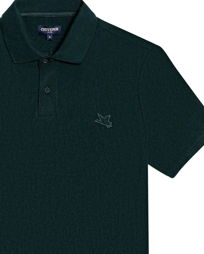 Mens Polo Shirt Slim Fit Short Sleeve Vertical Rib Cotton Embossed Embroidered Duck Knit Details - Dark Green 63_601H009_VER195406_8