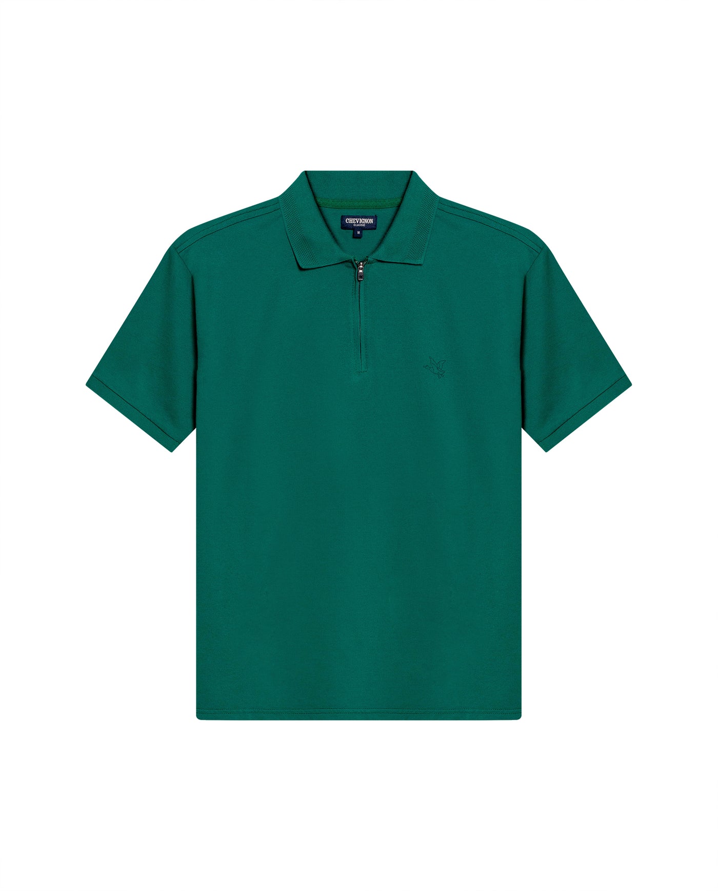 Mens Polo Shirt Classic Fit Zip Closure Piqué Cotton Elastane Minimalist Outline Duck Embroidery - Green 63_601H010_VER185322_3