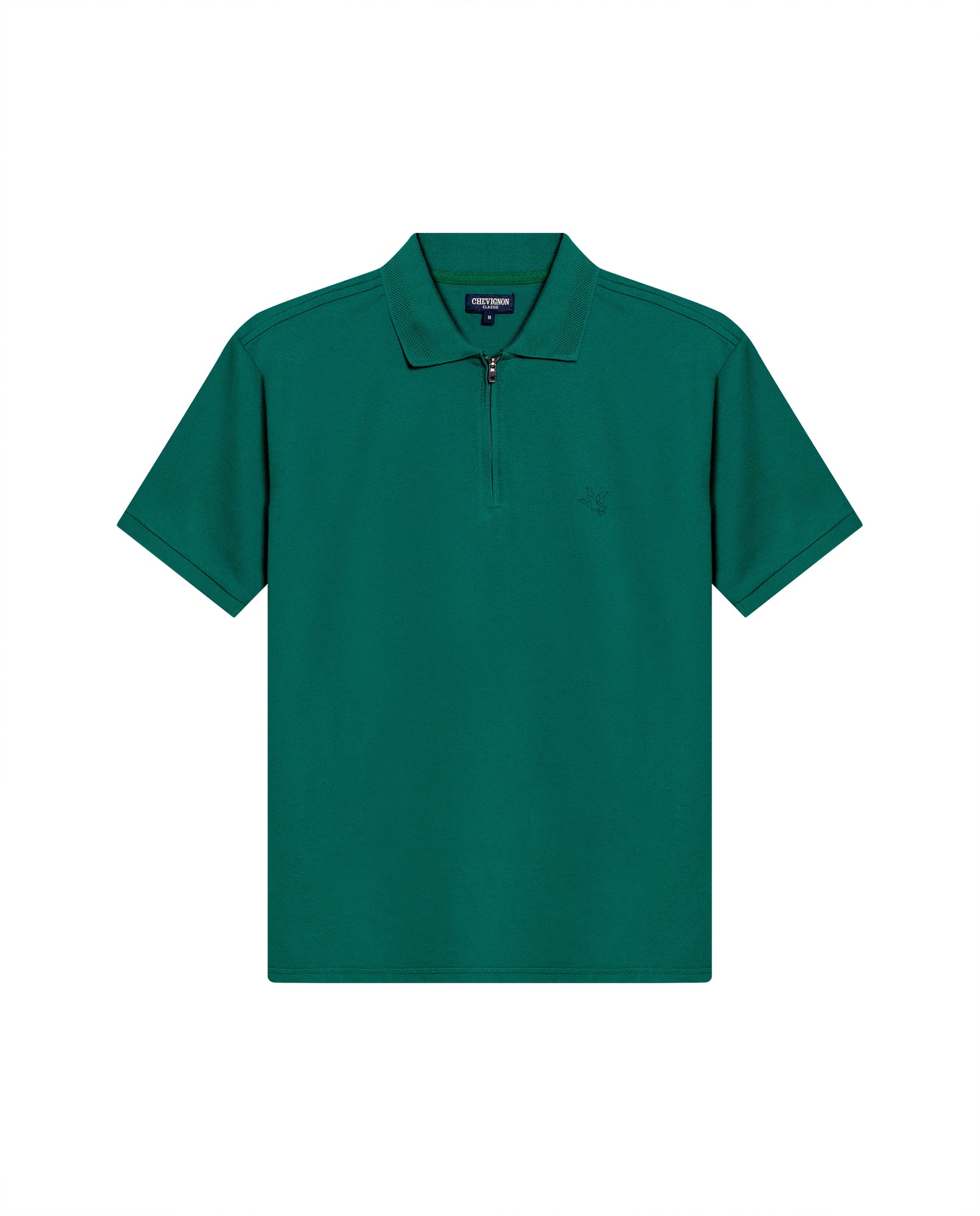 Mens Polo Shirt Classic Fit Zip Closure Piqué Cotton Elastane Minimalist Outline Duck Embroidery - Green 63_601H010_VER185322_3