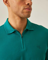 Mens Polo Shirt Classic Fit Zip Closure Piqué Cotton Elastane Minimalist Outline Duck Embroidery - Green 63_601H010_VER185322_5