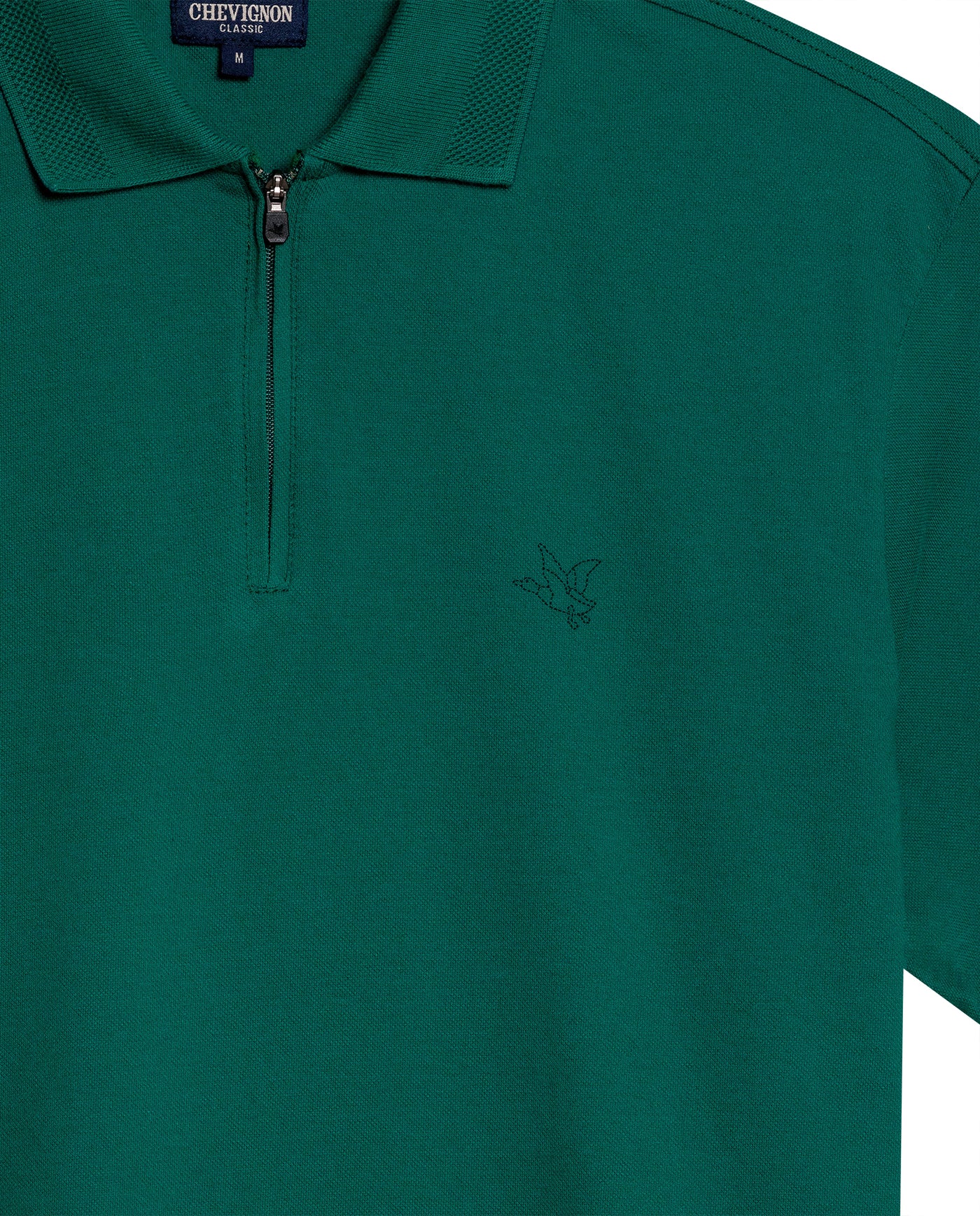 Mens Polo Shirt Classic Fit Zip Closure Piqué Cotton Elastane Minimalist Outline Duck Embroidery - Green 63_601H010_VER185322_8