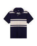 Mens Polo Shirt Slim Fit Summer Pre-Dyed Stripe Cotton Elastane Linen Effect Vibrant Red Details - Blue 63_601H011_AZU193924_3