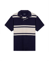 Mens Polo Shirt Slim Fit Summer Pre-Dyed Stripe Cotton Elastane Linen Effect Vibrant Red Details - Blue 63_601H011_AZU193924_3