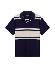 Mens Polo Shirt Slim Fit Summer Pre-Dyed Stripe Cotton Elastane Linen Effect Vibrant Red Details - Blue 63_601H011_AZU193924_3