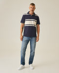 Mens Polo Shirt Slim Fit Summer Pre-Dyed Stripe Cotton Elastane Linen Effect Vibrant Red Details - Blue 63_601H011_AZU193924_4