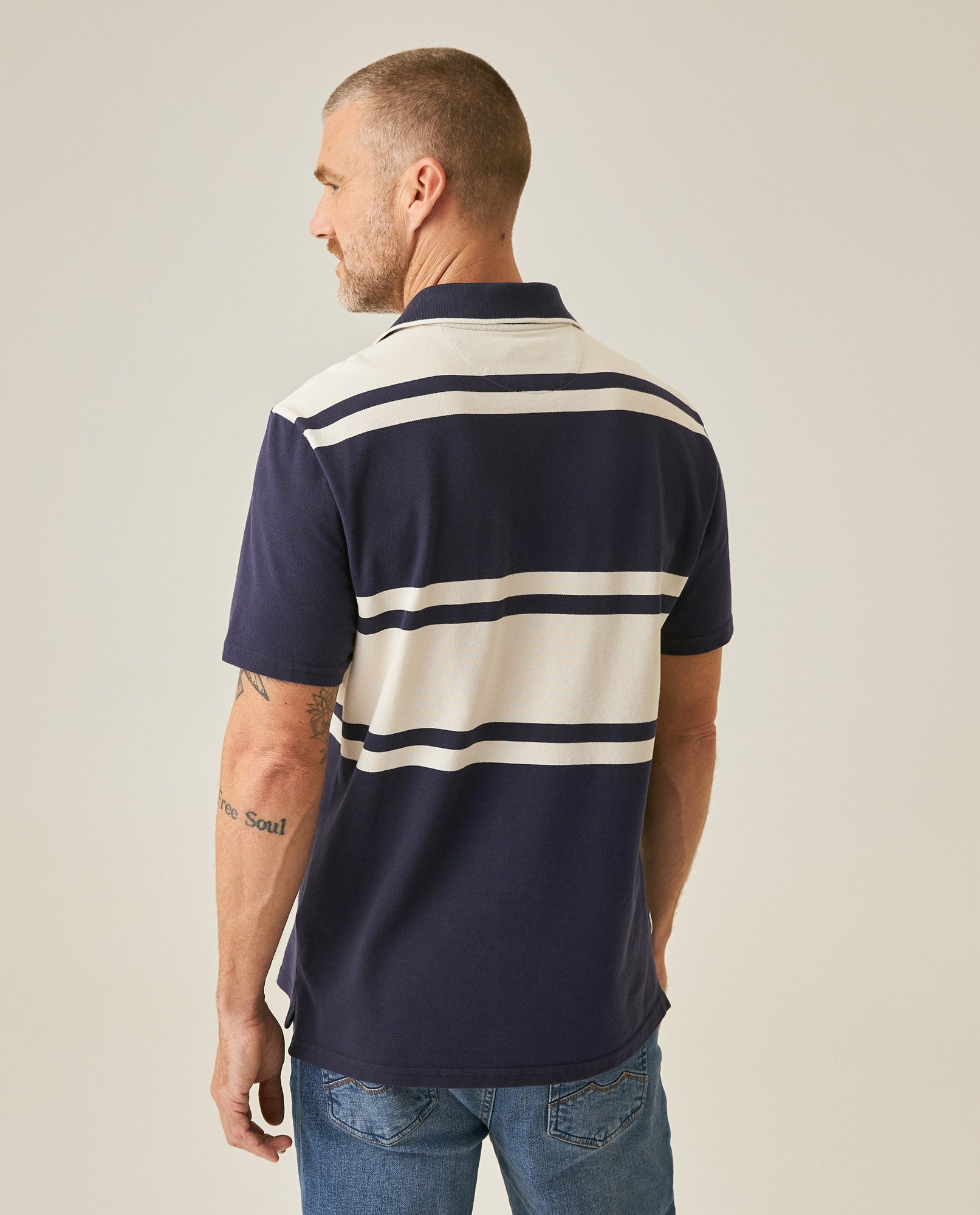 Mens Polo Shirt Slim Fit Summer Pre-Dyed Stripe Cotton Elastane Linen Effect Vibrant Red Details - Blue 63_601H011_AZU193924_6