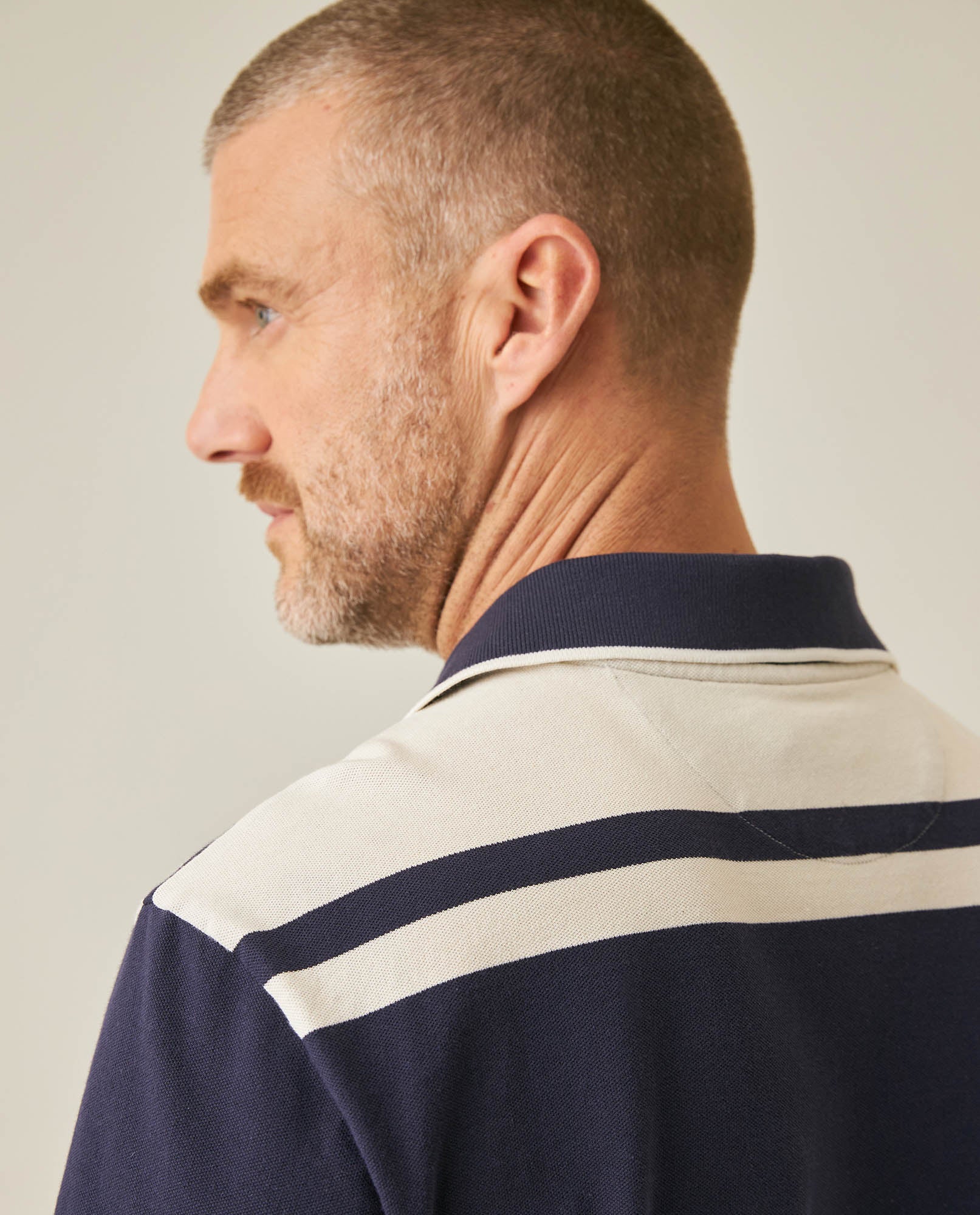 Mens Polo Shirt Slim Fit Summer Pre-Dyed Stripe Cotton Elastane Linen Effect Vibrant Red Details - Blue 63_601H011_AZU193924_7