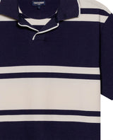 Mens Polo Shirt Slim Fit Summer Pre-Dyed Stripe Cotton Elastane Linen Effect Vibrant Red Details - Blue 63_601H011_AZU193924_8