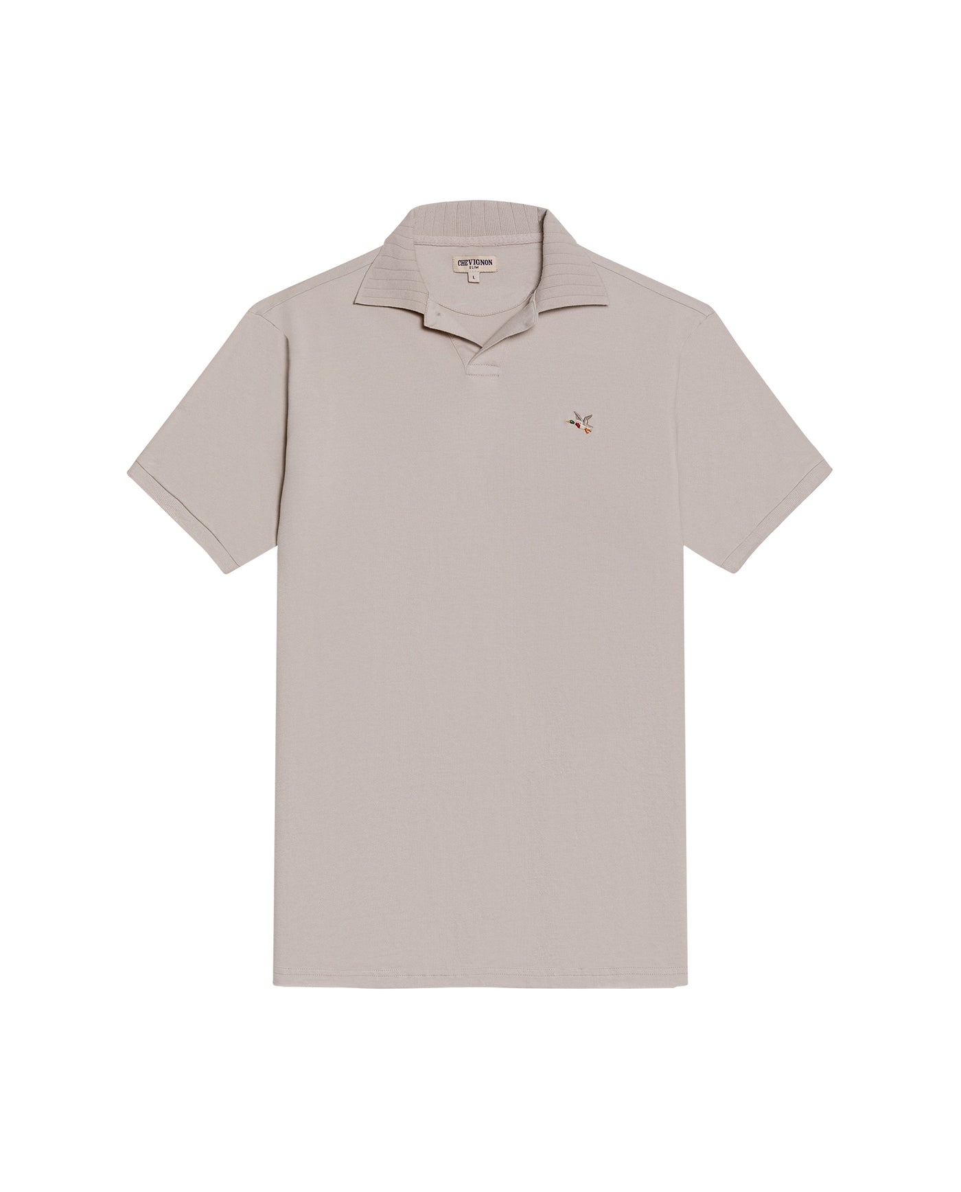 Mens Polo Shirt Slim Fit Short Sleeve V Placket Piqué Cotton Elastane Wide Collar Channel Vibrant Duck - Beige 63_601H012_BEI140002_0