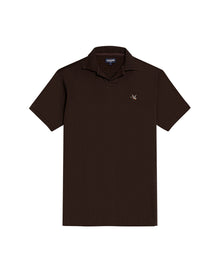 Mens Polo Shirt Slim Fit Short Sleeve V Placket Piqué Cotton Elastane Wide Collar Channel Vibrant Duck - Brown 63_601H012_CAF191016_3