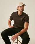 Mens Polo Shirt Slim Fit Short Sleeve V Placket Piqué Cotton Elastane Wide Collar Channel Vibrant Duck - Brown 63_601H012_CAF191016_4
