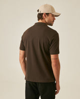Mens Polo Shirt Slim Fit Short Sleeve V Placket Piqué Cotton Elastane Wide Collar Channel Vibrant Duck - Brown 63_601H012_CAF191016_6