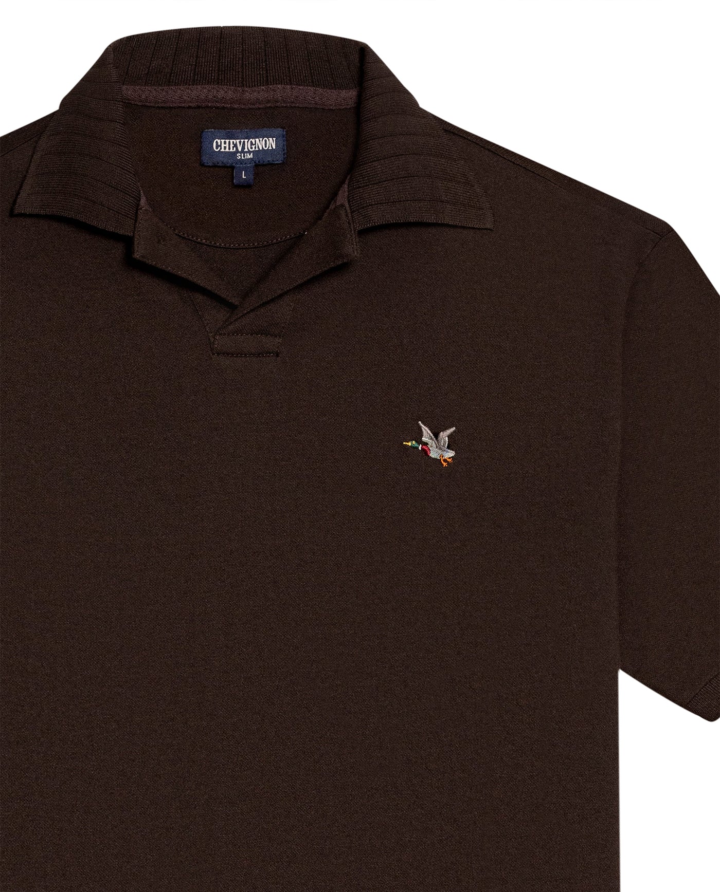 Mens Polo Shirt Slim Fit Short Sleeve V Placket Piqué Cotton Elastane Wide Collar Channel Vibrant Duck - Brown 63_601H012_CAF191016_8