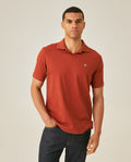 Mens Polo Shirt Slim Fit Short Sleeve V Placket Piqué Cotton Elastane Wide Collar Channel Vibrant Duck - Brown 63_601H012_CAF191245_0