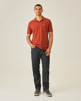 Mens Polo Shirt Slim Fit Short Sleeve V Placket Piqué Cotton Elastane Wide Collar Channel Vibrant Duck - Brown 63_601H012_CAF191245_4