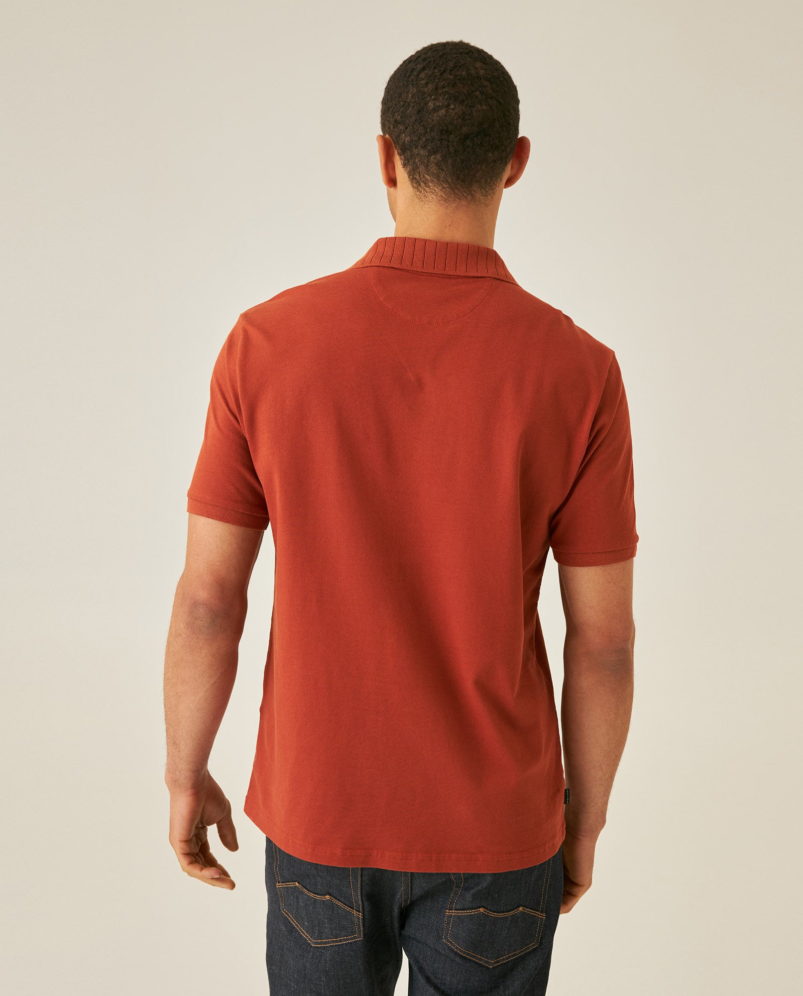 Mens Polo Shirt Slim Fit Short Sleeve V Placket Piqué Cotton Elastane Wide Collar Channel Vibrant Duck - Brown 63_601H012_CAF191245_6