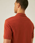 Mens Polo Shirt Slim Fit Short Sleeve V Placket Piqué Cotton Elastane Wide Collar Channel Vibrant Duck - Brown 63_601H012_CAF191245_7