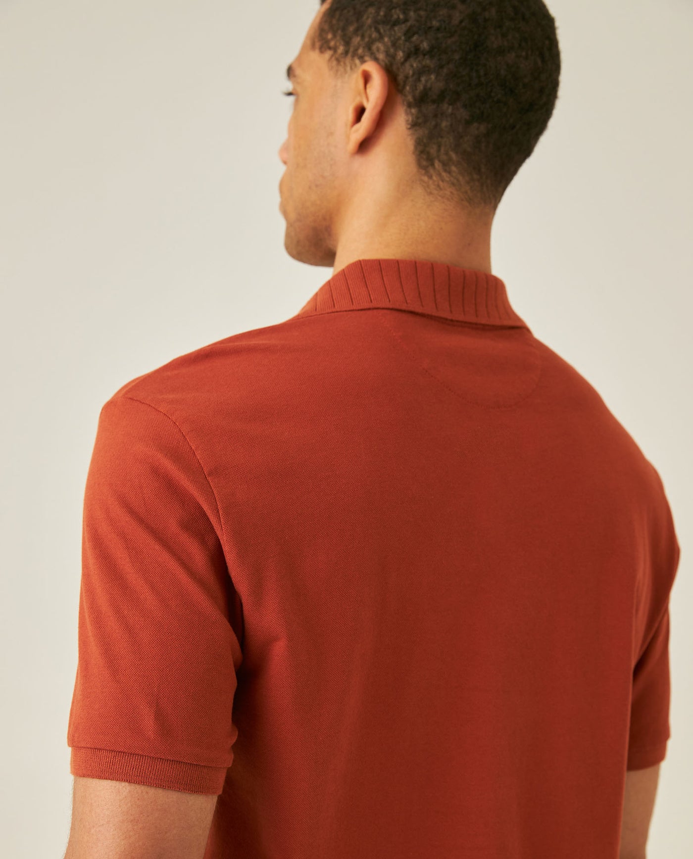 Mens Polo Shirt Slim Fit Short Sleeve V Placket Piqué Cotton Elastane Wide Collar Channel Vibrant Duck - Brown 63_601H012_CAF191245_7