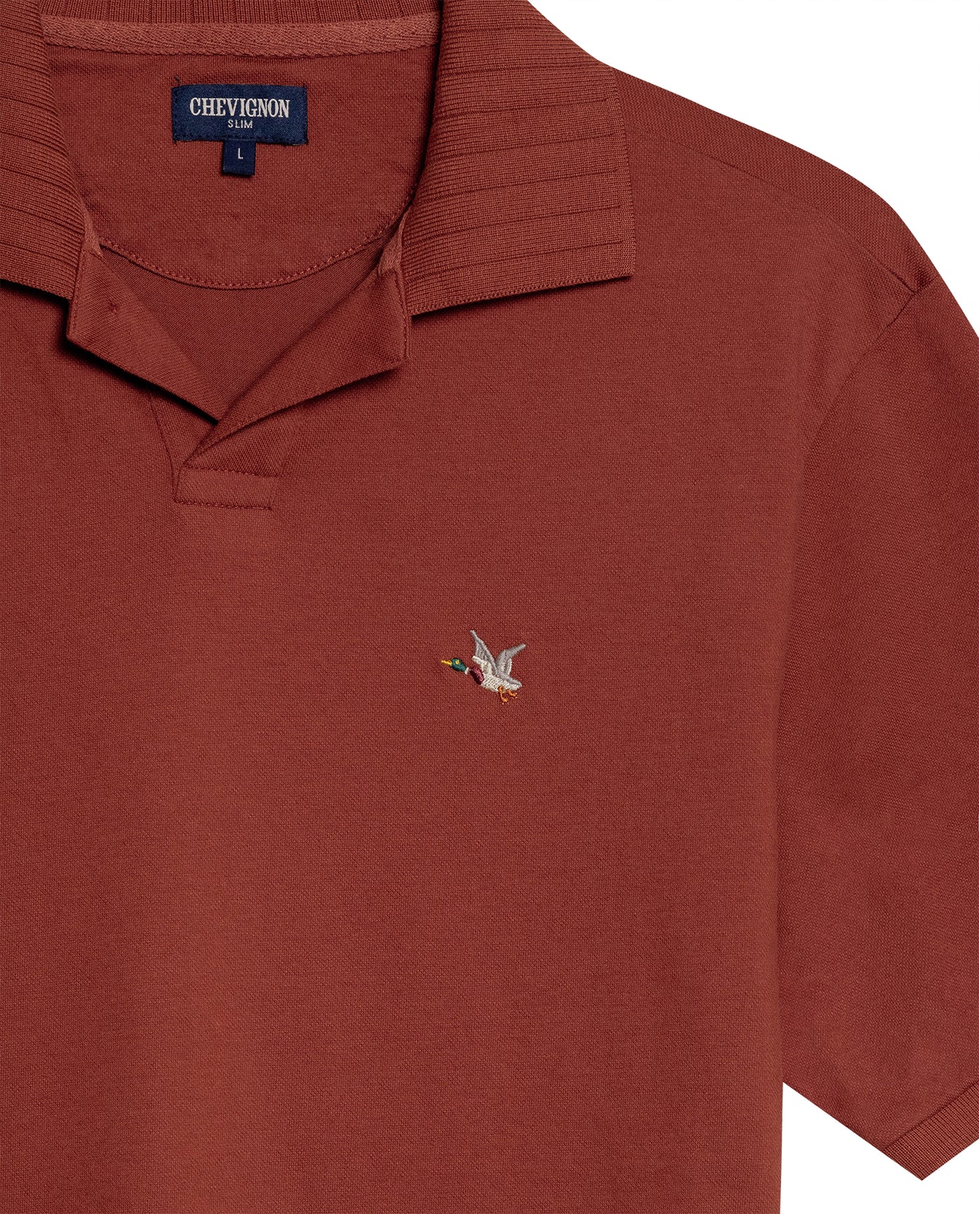 Mens Polo Shirt Slim Fit Short Sleeve V Placket Piqué Cotton Elastane Wide Collar Channel Vibrant Duck - Brown 63_601H012_CAF191245_8