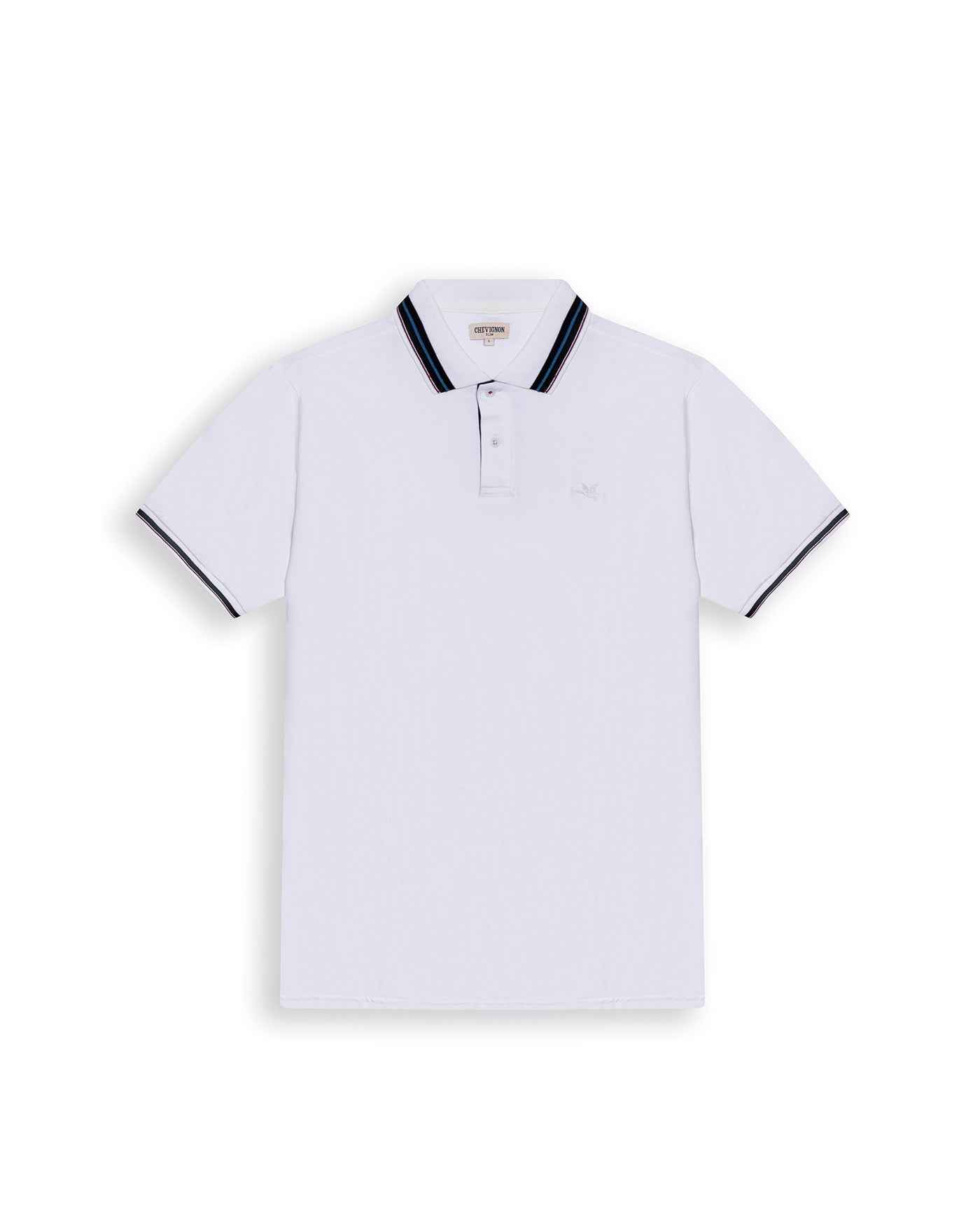 Mens Polo Shirt Slim Fit Short Sleeve Internal Placket Piqué Cotton Elastane Contrast Collar Lines - White 63_601H013_BLA110601_3