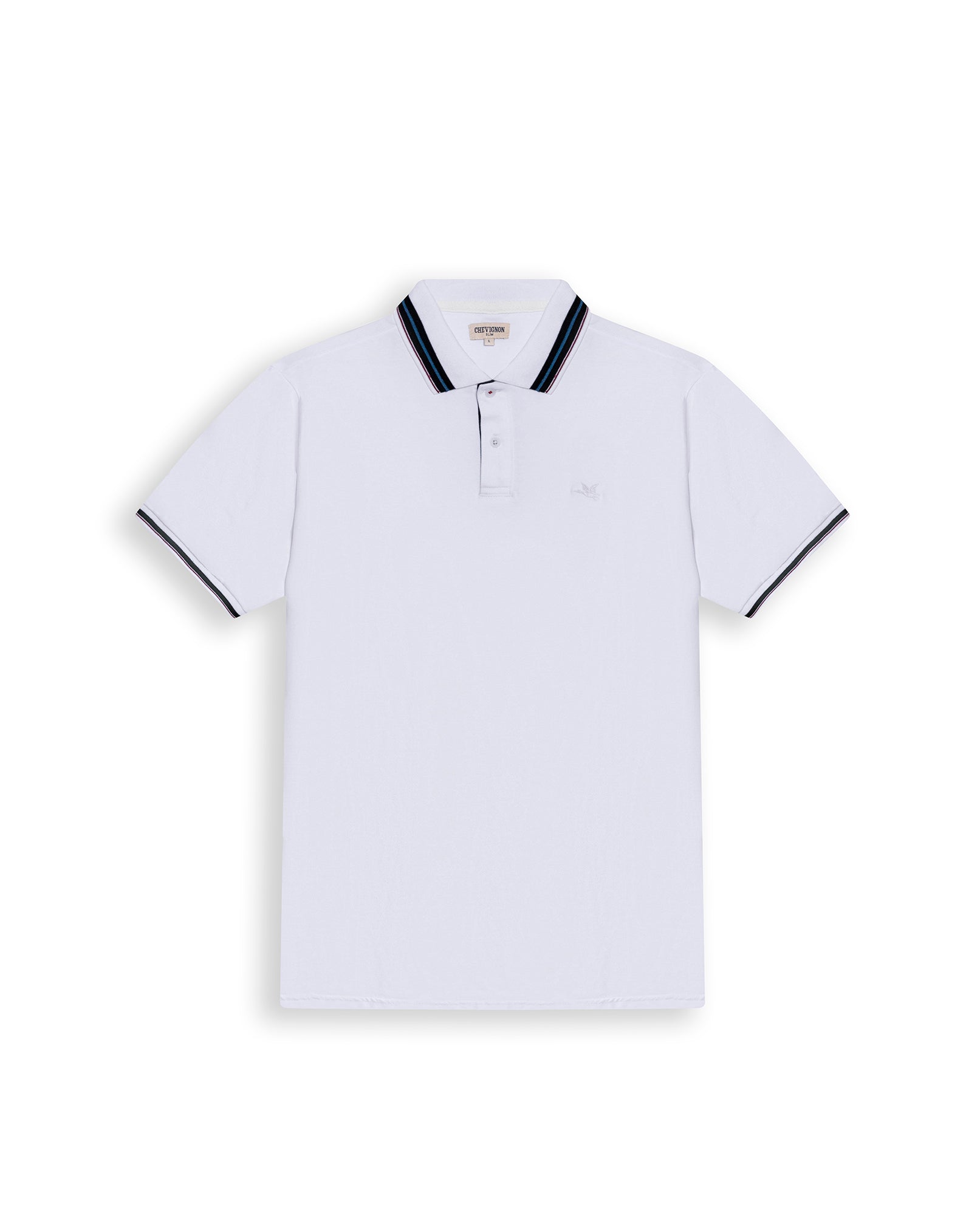 Mens Polo Shirt Slim Fit Short Sleeve Internal Placket Piqué Cotton Elastane Contrast Collar Lines - White 63_601H013_BLA110601_3